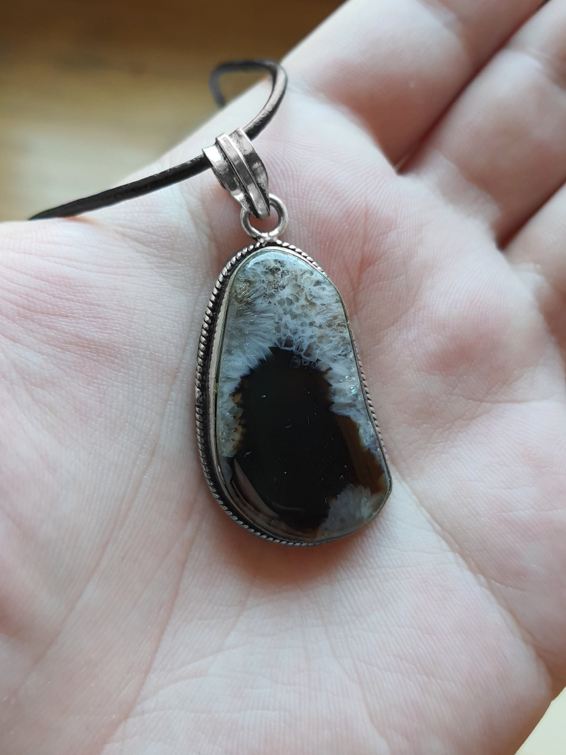 Botswana Agate Pendant In Sterling Silver Boho Crystal Necklace Unique Gift Unisex Necklace