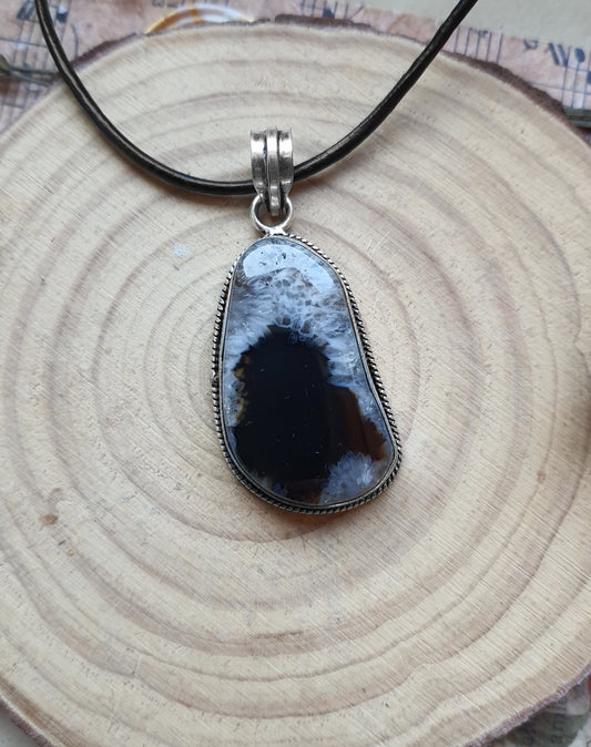 Botswana Agate Pendant In Sterling Silver Boho Crystal Necklace Unique Gift Unisex Necklace