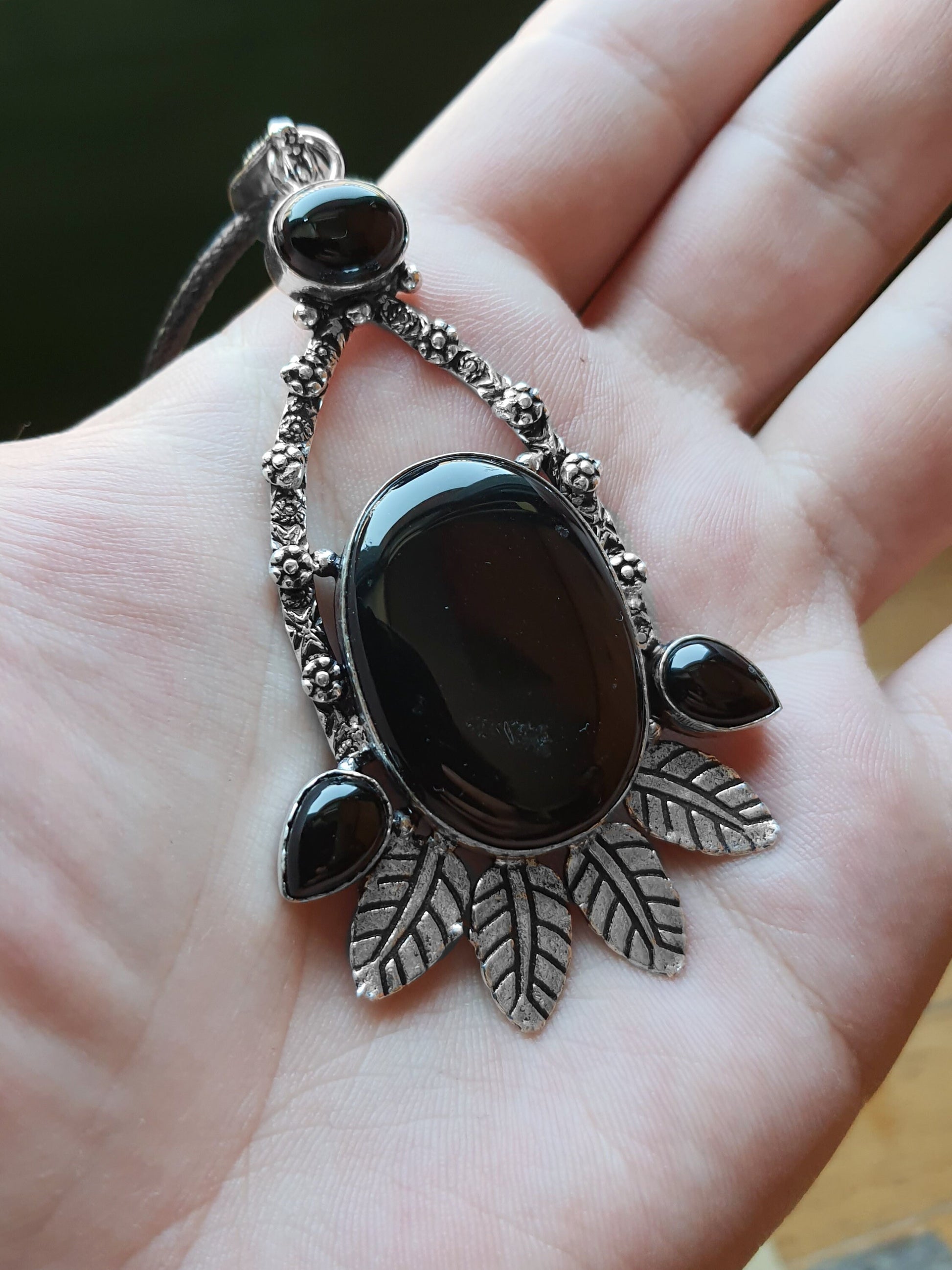 Black Onyx Pendant In Sterling Silver Boho Crystal Necklace Unique Gift For Women