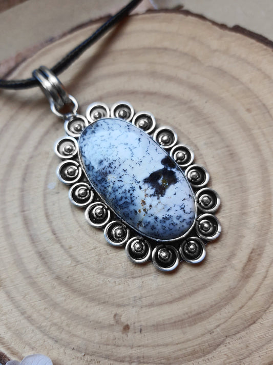 Dendrite Opal Pendant In Sterling Silver, Statement Pendant , Boho Crystal Necklace,  Unique Jewelry