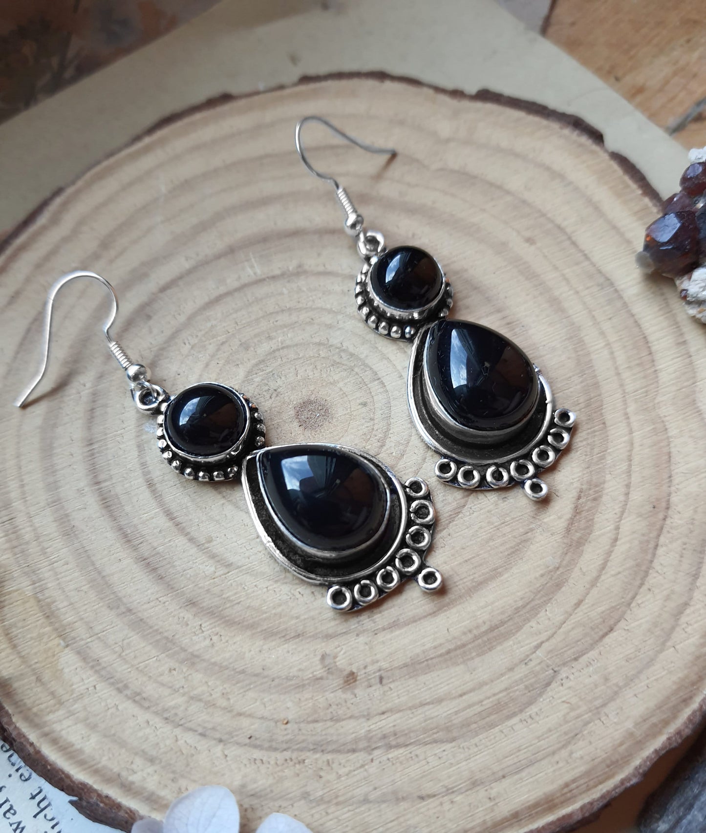 Black Onyx Ethnic Dangle Earrings In Sterling Silver GypsyJewelry