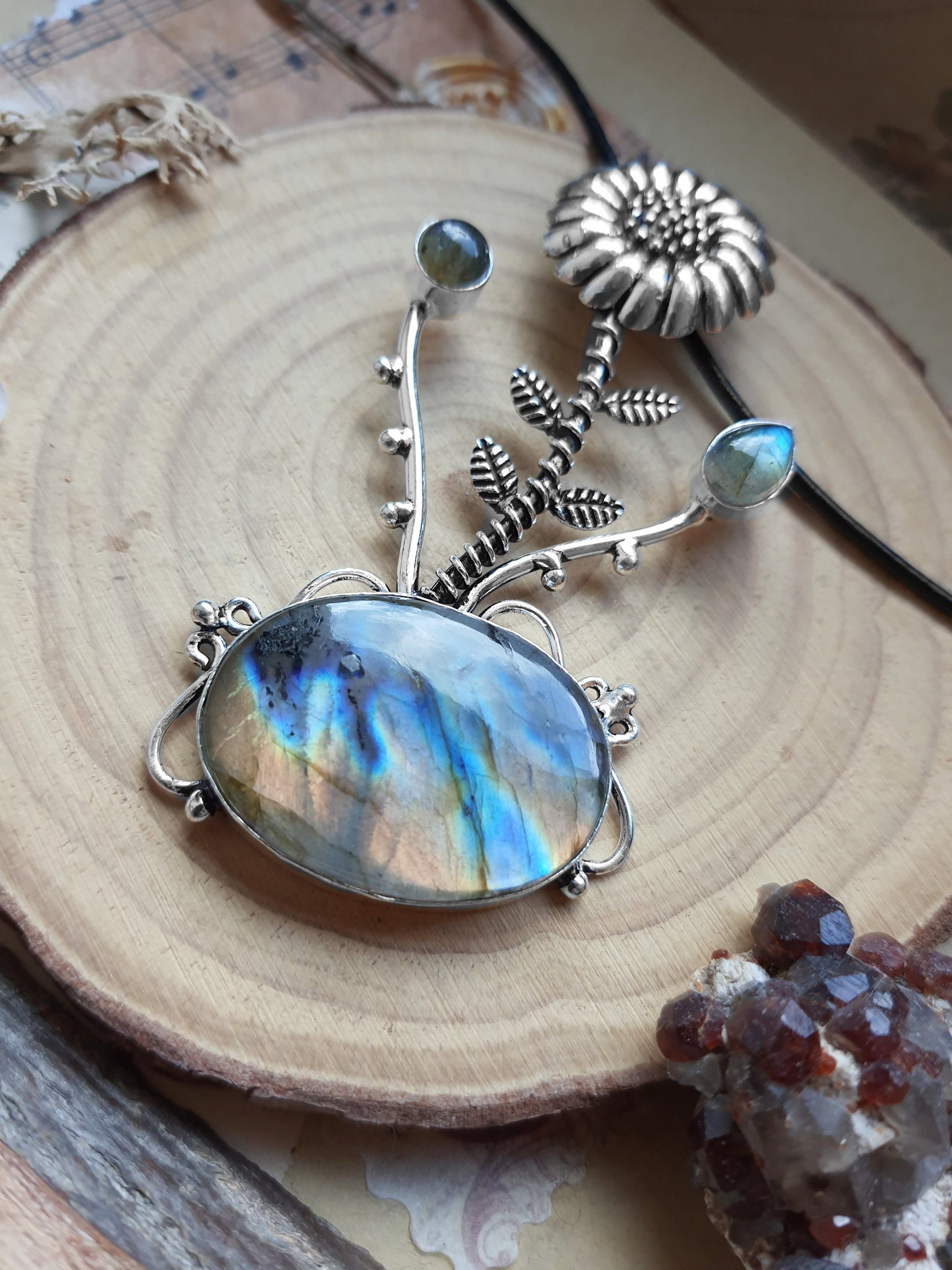 Top Grade Labradorite Necklace In Sterling Silver, Crystal Jewelry , Multi Stone Pendant