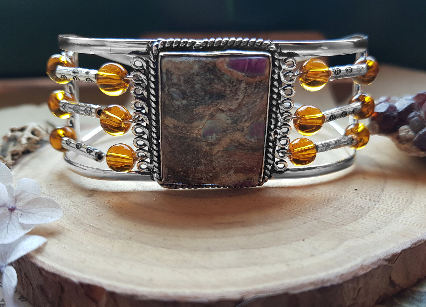 Jasper Bracelet In Sterling Silver, Adjustable Bracelet, Statement Bracelet, Crystal Jewellery