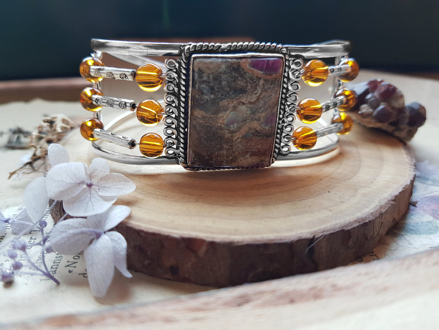 Jasper Bracelet In Sterling Silver, Adjustable Bracelet, Statement Bracelet, Crystal Jewellery