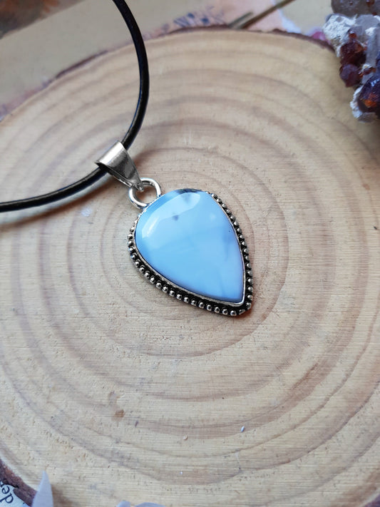 Blue Owyhee Opal Pendant In Sterling Silver Boho Raw Crystal Necklace Statement Necklace