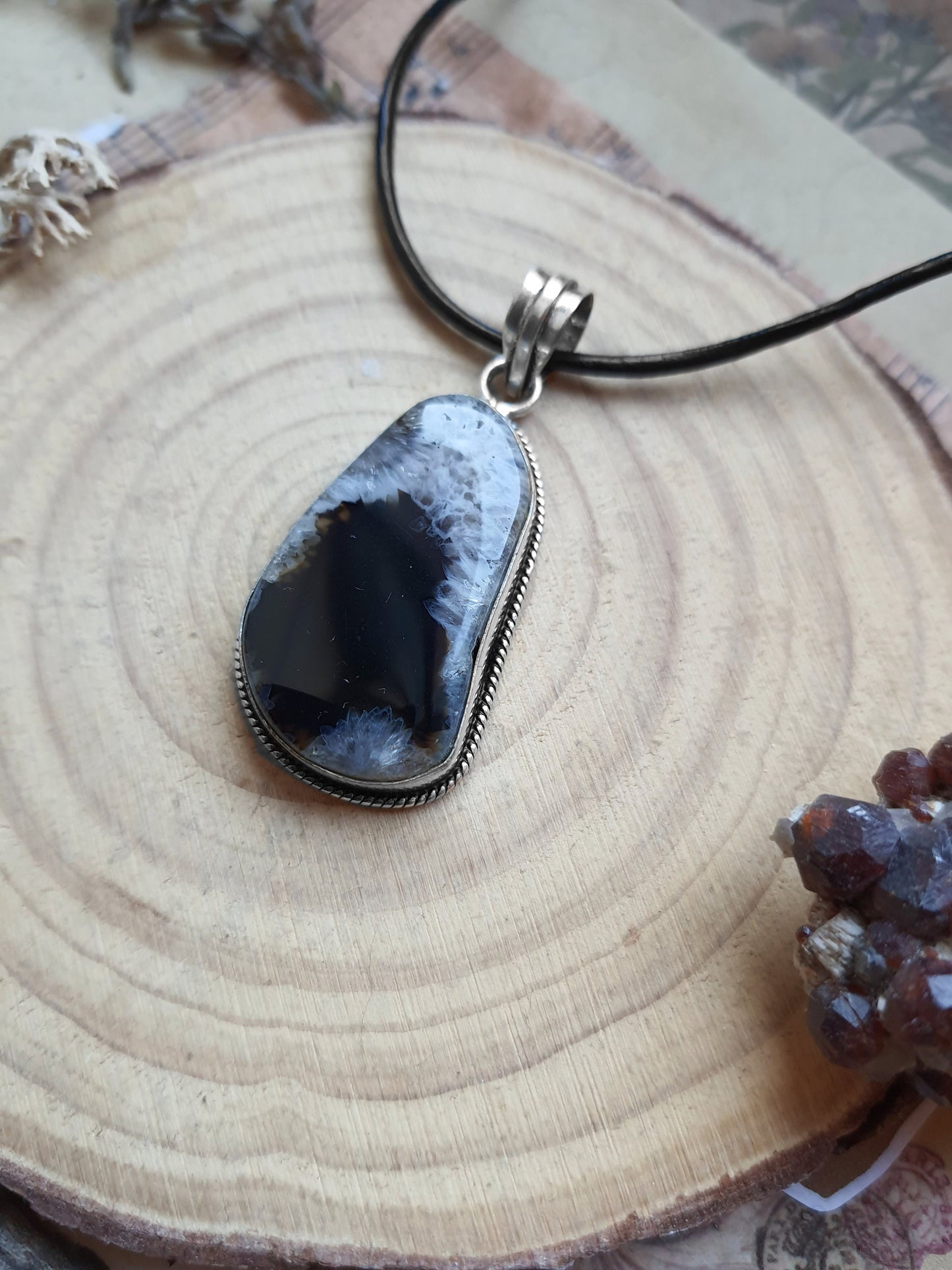 Botswana Agate Pendant In Sterling Silver Boho Crystal Necklace Unique Gift Unisex Necklace