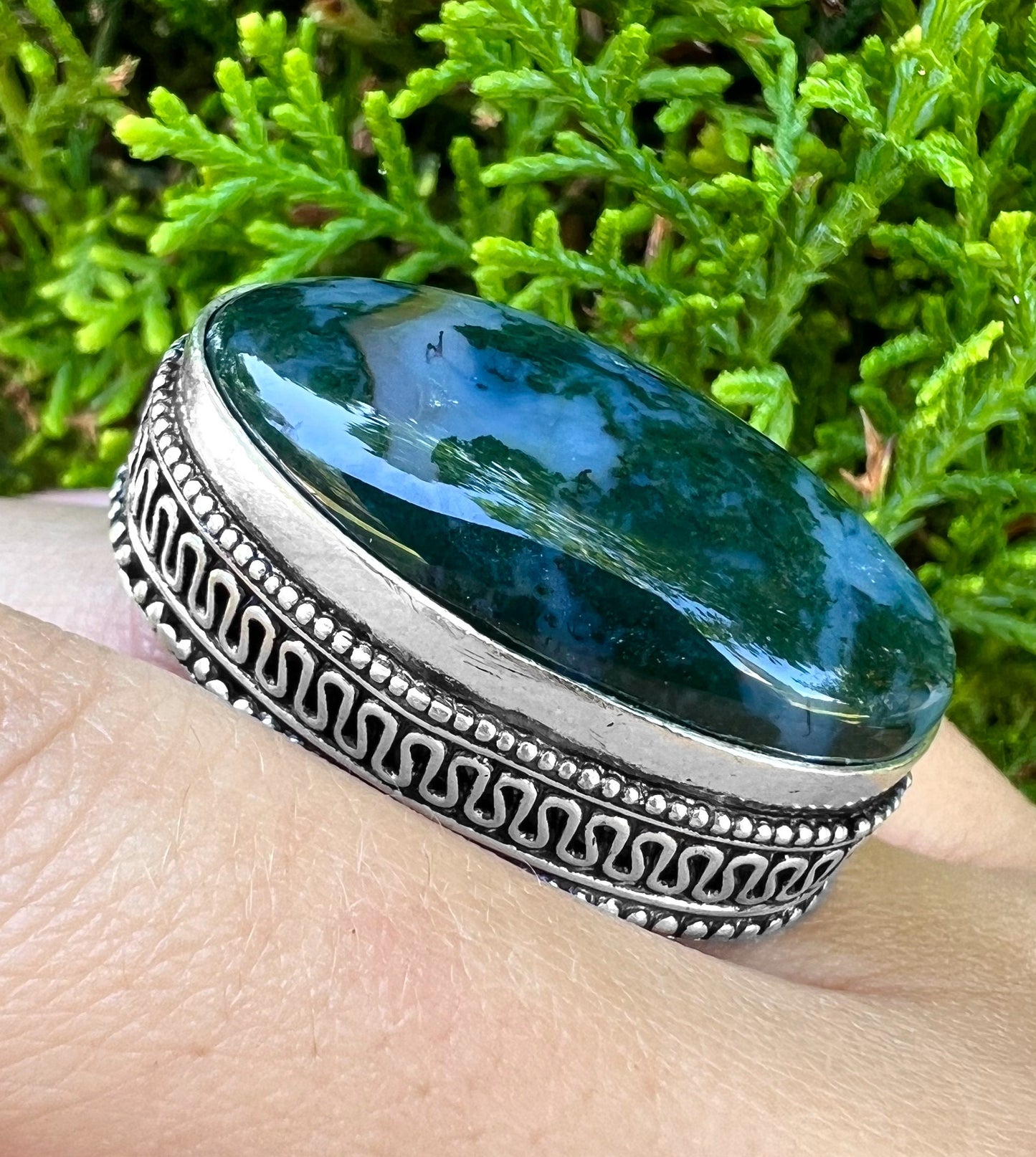 Moss Agate Ring In Sterling Silver Size US 5 Statement Ring One Of A Kind Crystal Ring