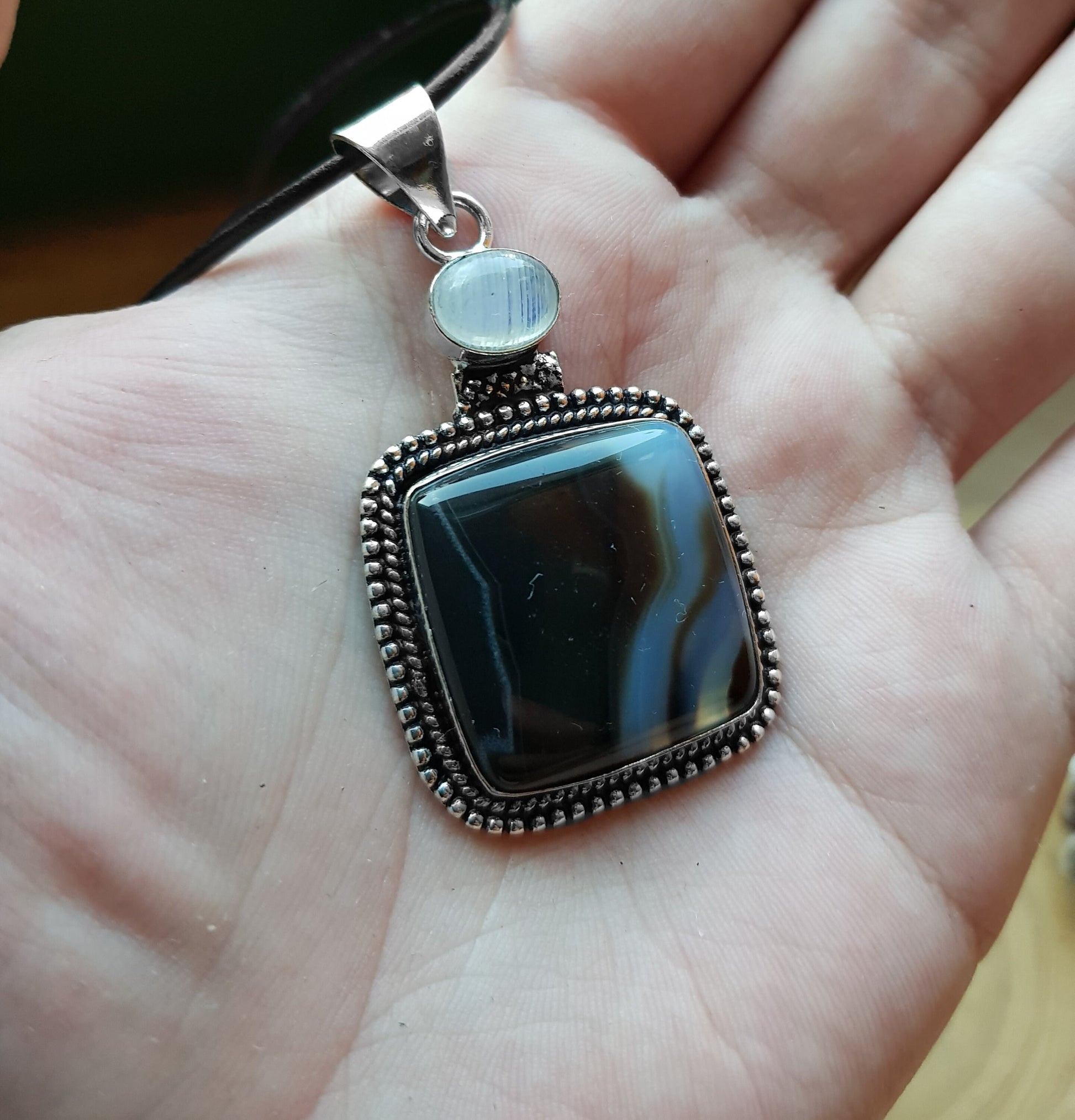 Botswana Agate And Amethyst Pendant In Sterling Silver Boho Crystal Necklace