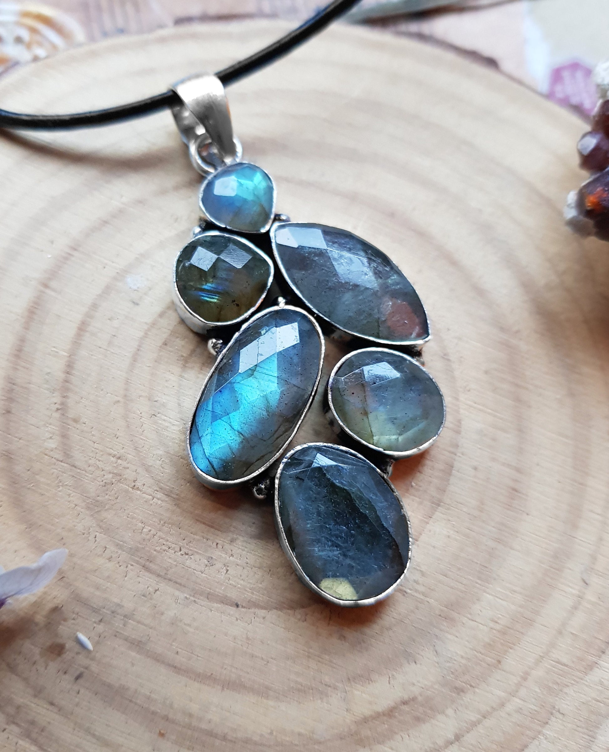 Multi Stone Blue Labradorite Pendant In Sterling Silver Big Statement Pendant