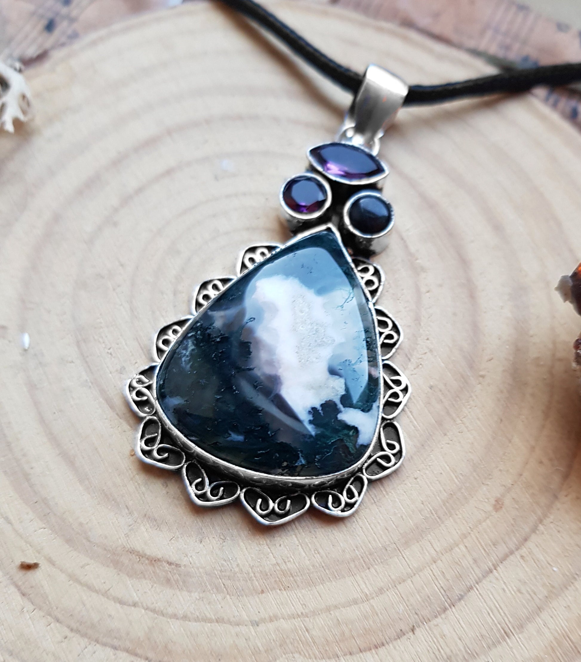 Moss Agate Pendant In Sterling Silver Boho Gemstone Pendant One Of A Kind Jewelry Unique Gift