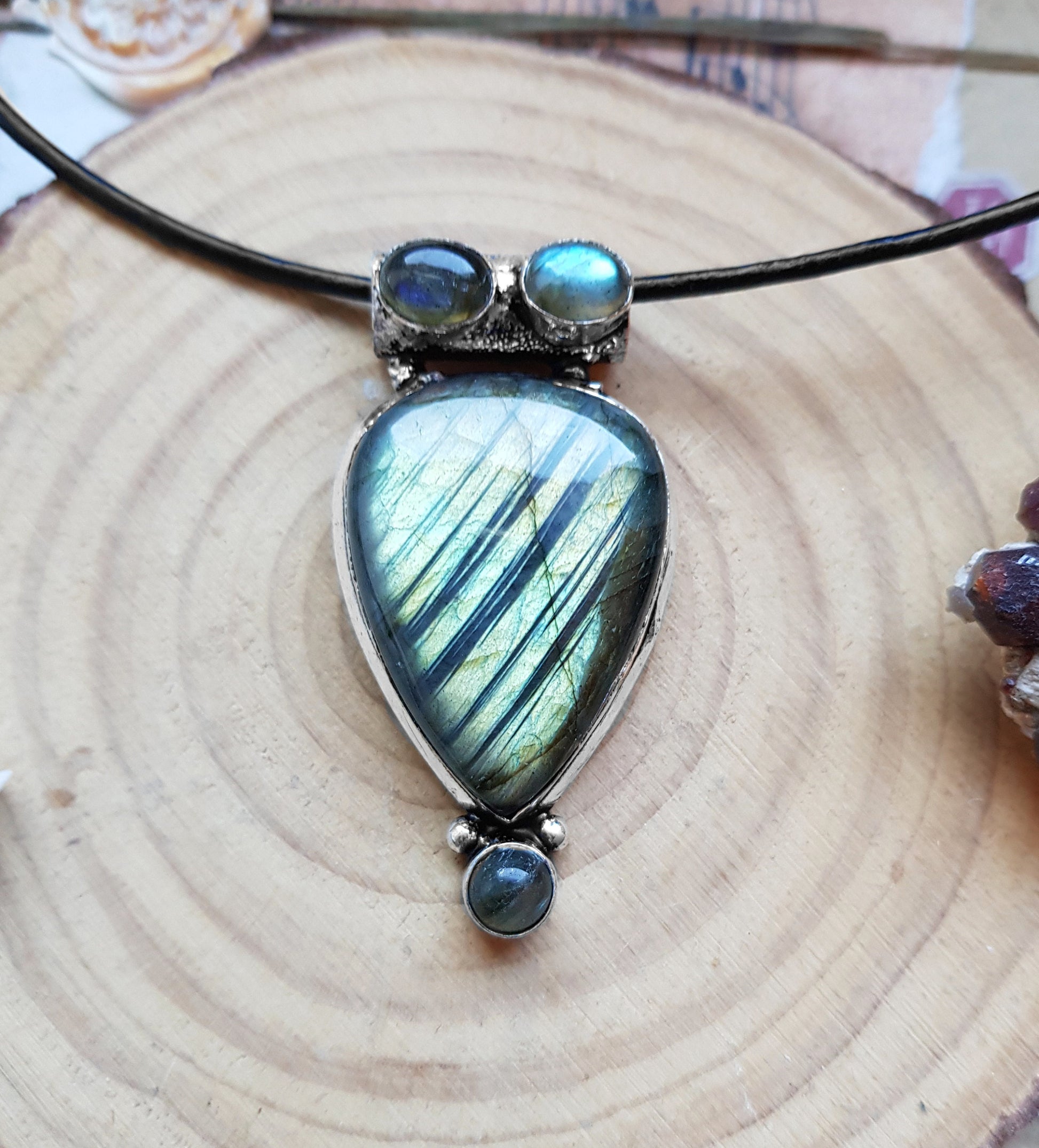 Multi Stone Blue Labradorite Pendant In Sterling Silver Big Statement Pendant