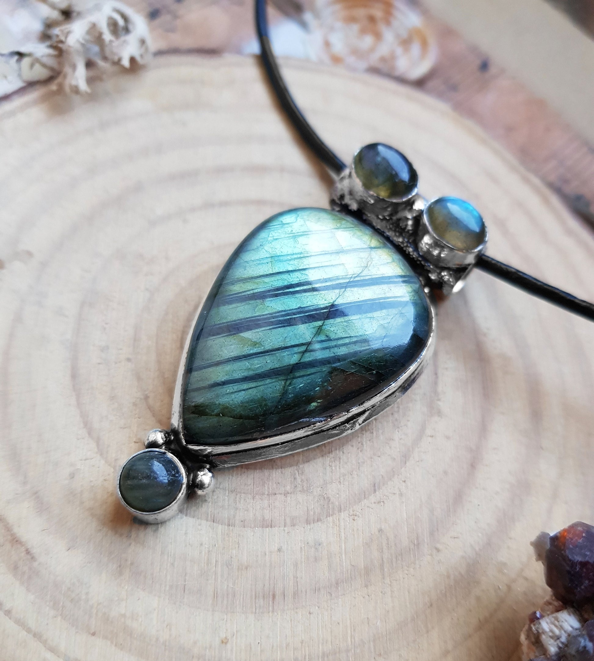 Multi Stone Blue Labradorite Pendant In Sterling Silver Big Statement Pendant