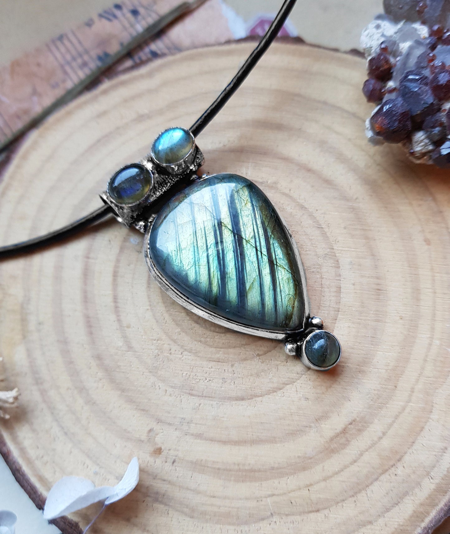 Multi Stone Blue Labradorite Pendant In Sterling Silver Big Statement Pendant