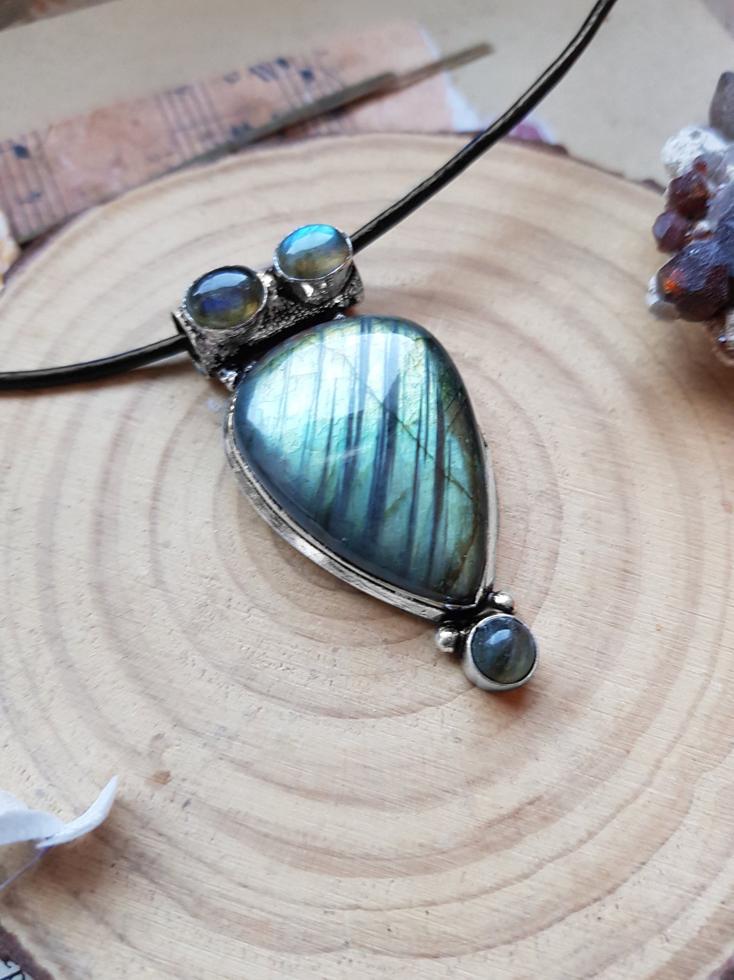 Multi Stone Blue Labradorite Pendant In Sterling Silver Big Statement Pendant