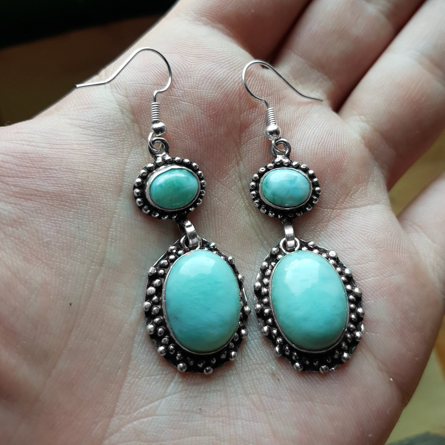 Larimar Dangle Earrings In Sterling Silver Earrings Ethnic Earrings Unique Gift For Her One Of A Kind Gift