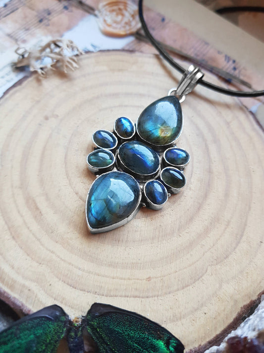 Multi Stone Big Labradorite Pendant In Sterling Silver Big Statement Pendant Unique Gift Gemstone Lover Gift Boho Pendant GypsyJewelry