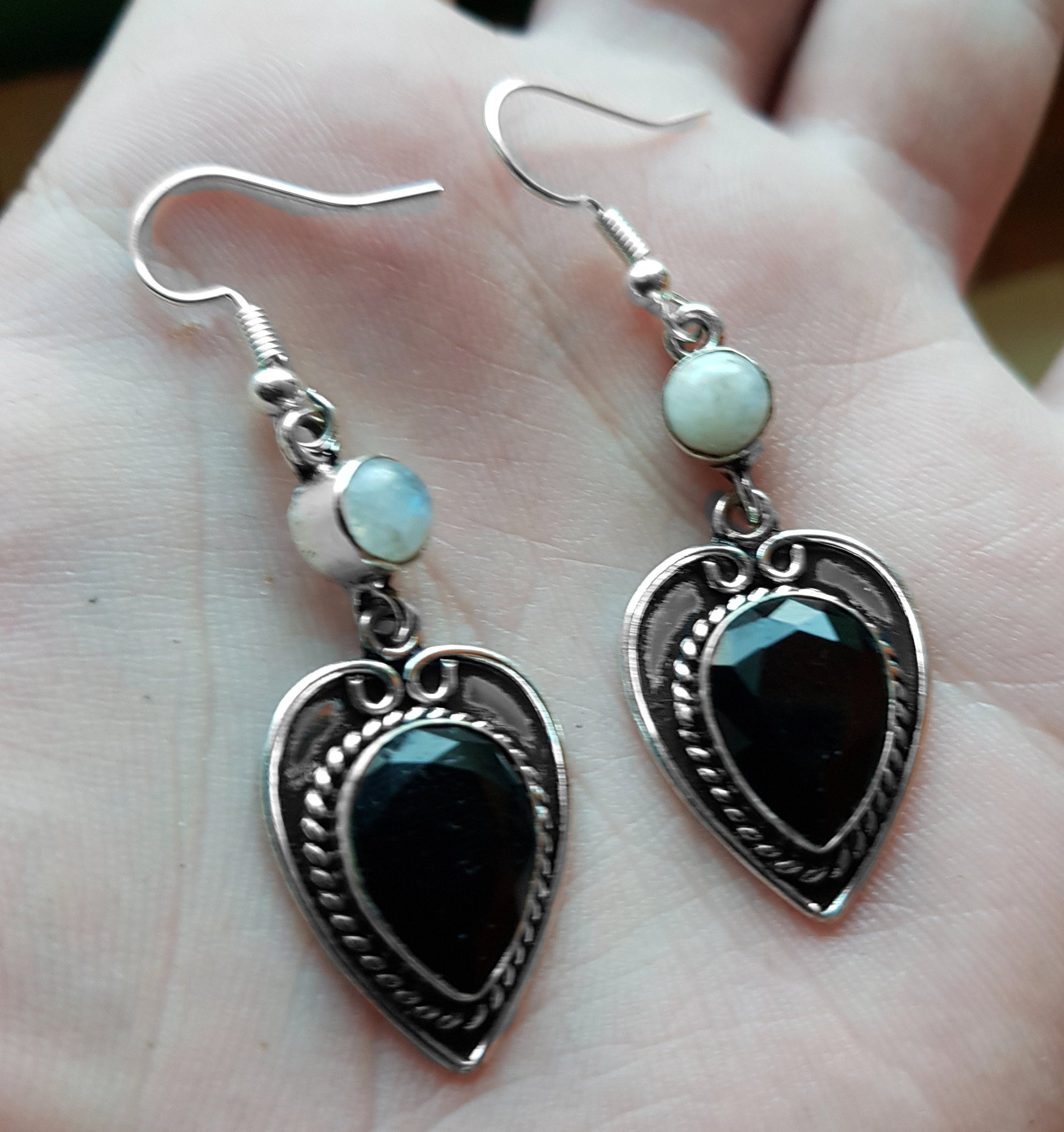 Black Onyx And Moonstone Earrings Statement Earrings Dangle Earrings In Sterling Silver