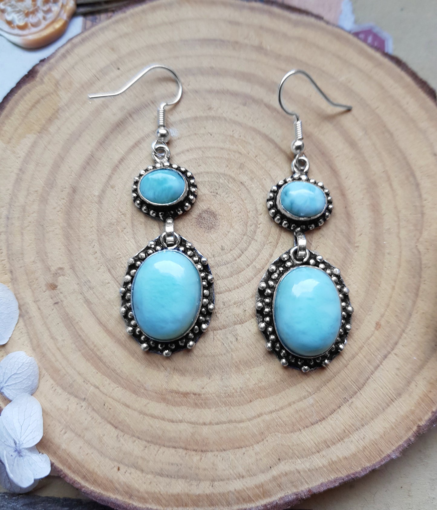 Larimar Dangle Earrings In Sterling Silver Earrings Ethnic Earrings Unique Gift For Her One Of A Kind Gift