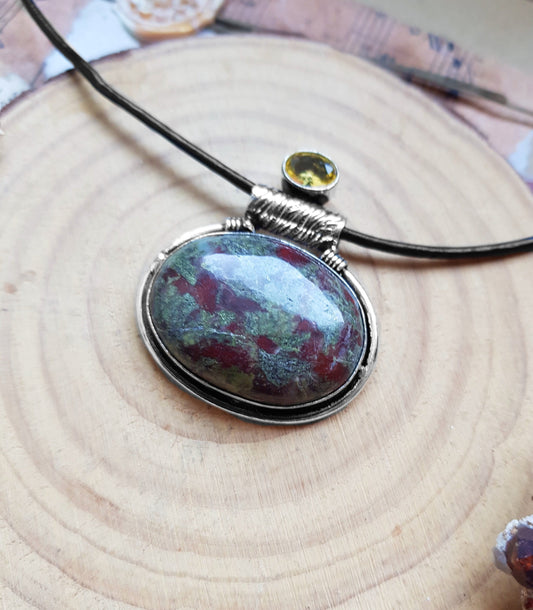 Dragon Blood Agate Statement Necklace In Sterling Silver Multi Stone Pendant