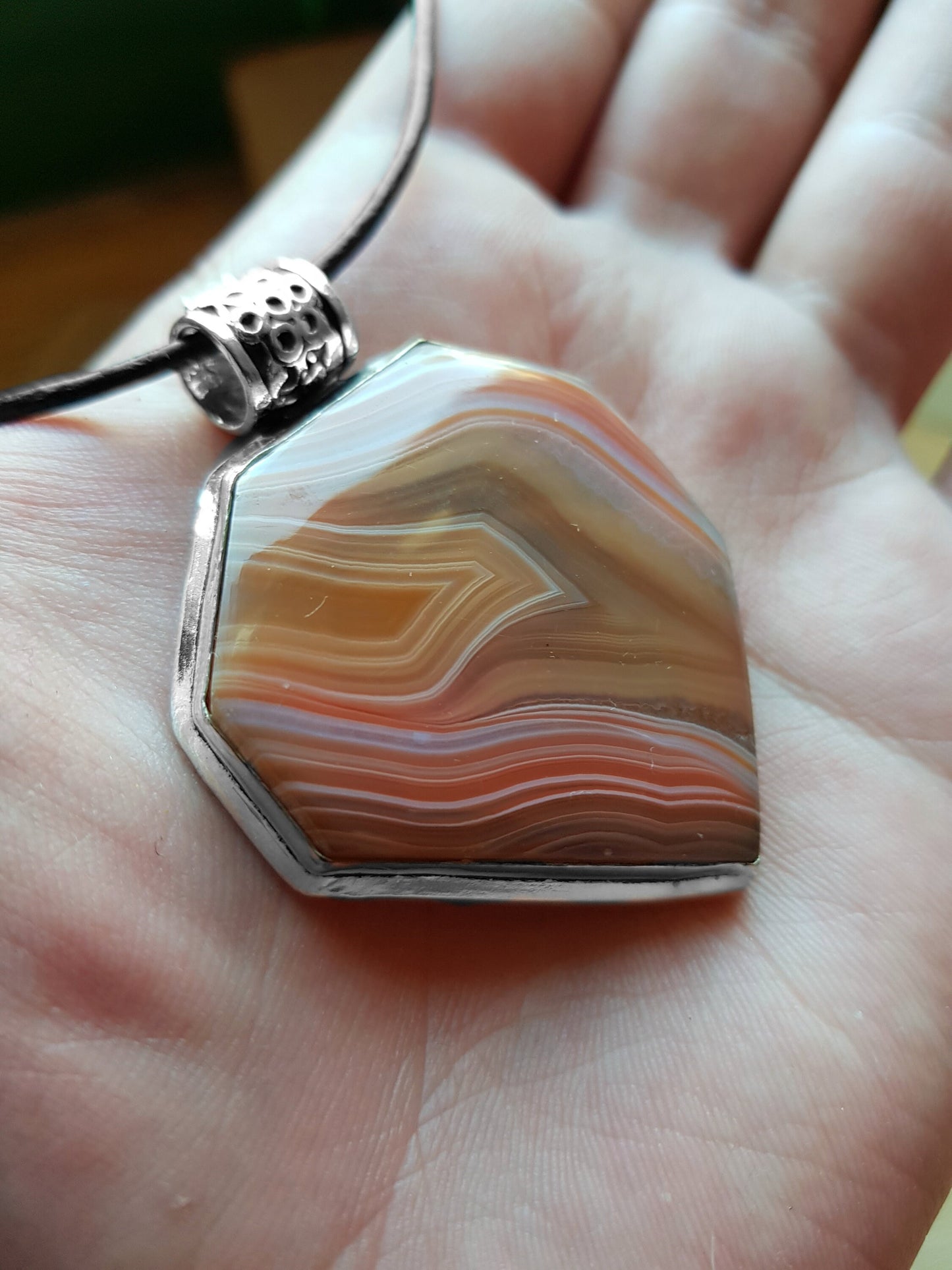 Top Grade Botswana Agate Pendant In Sterling Silver, Big Statement Necklace One Of A Kind Jewelry