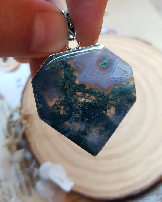 Moss Agate Pendant In Sterling Silver Boho Gemstone Pendant One Of A Kind Jewelry Unique Gift