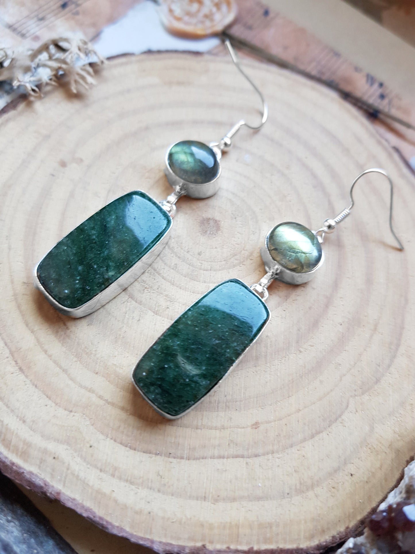 Moss Agate And Labradorite Earrings In Sterling Silver Dangle Earrings Crystal Jewelry