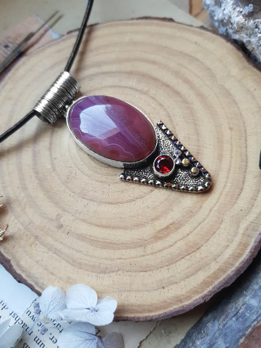 Top Grade Botswana Agate Pendant In Sterling Silver, Big Statement Necklace One Of A Kind Jewelry