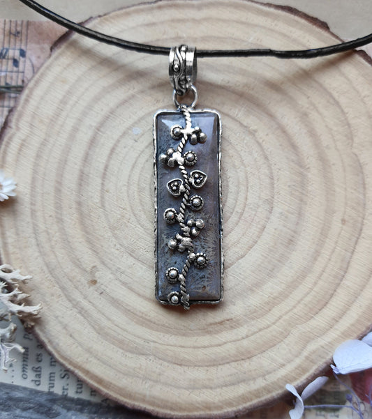 Coral Fossil Necklace In Sterling Silver Boho Crystal Necklace