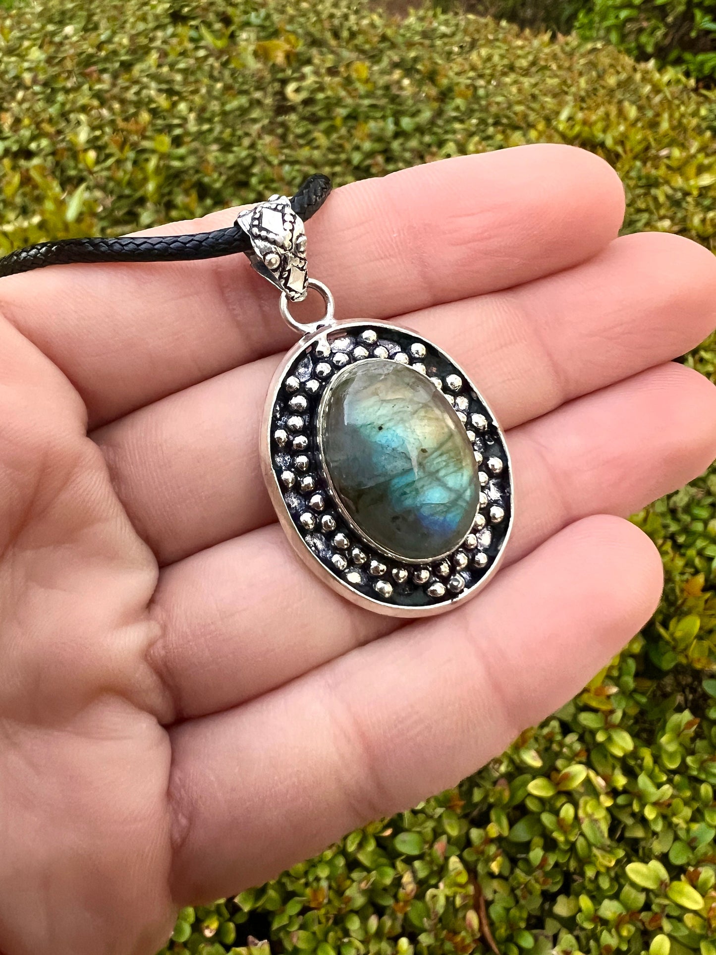 Teardrop Labradorite Necklace Crystal Pendant In Sterling Silver One Of A Kind