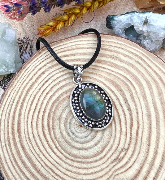 Teardrop Labradorite Necklace Crystal Pendant In Sterling Silver One Of A Kind