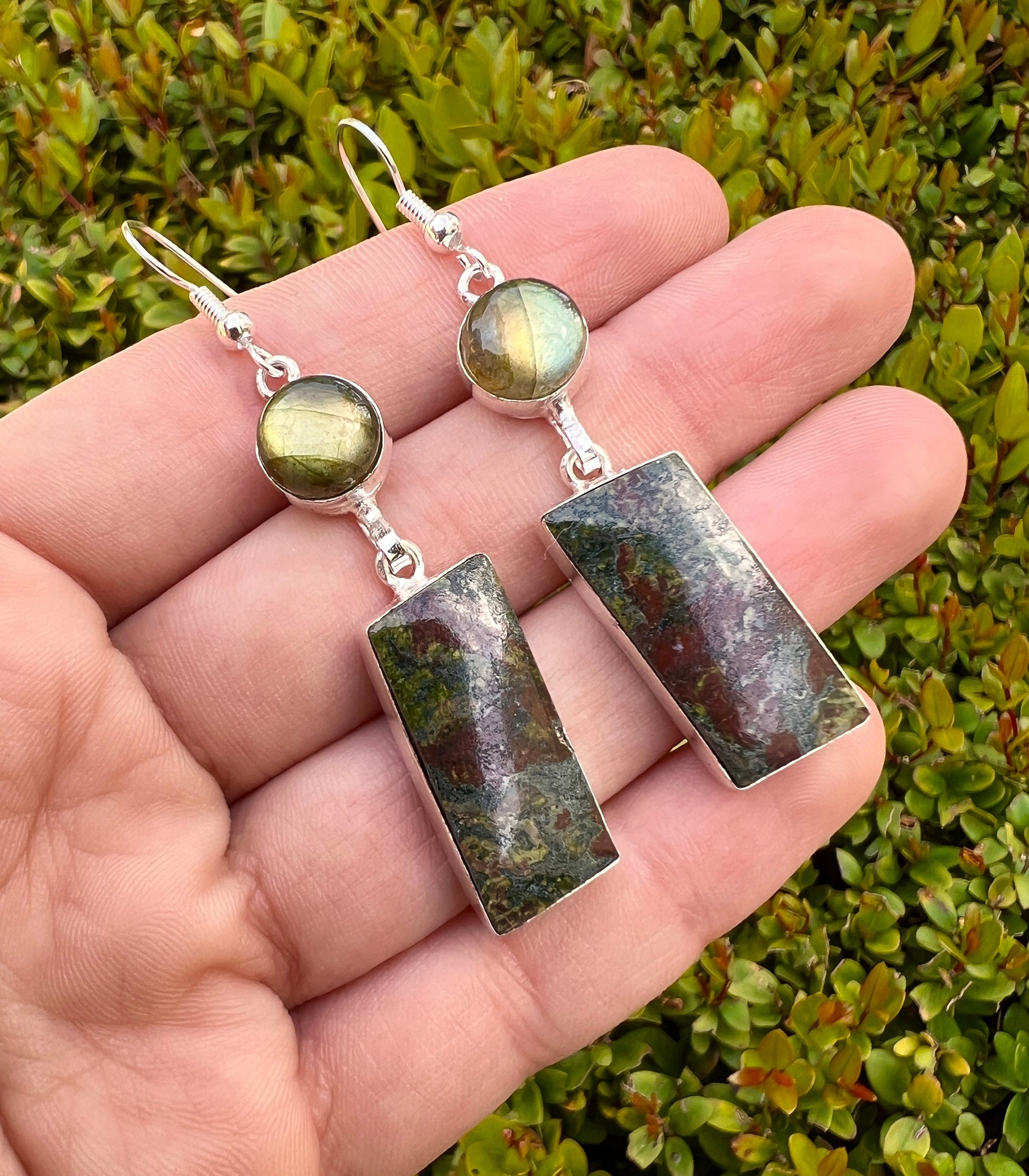 Dragon Blood Agate Labradorite Earrings Statement Necklace In Sterling Silver