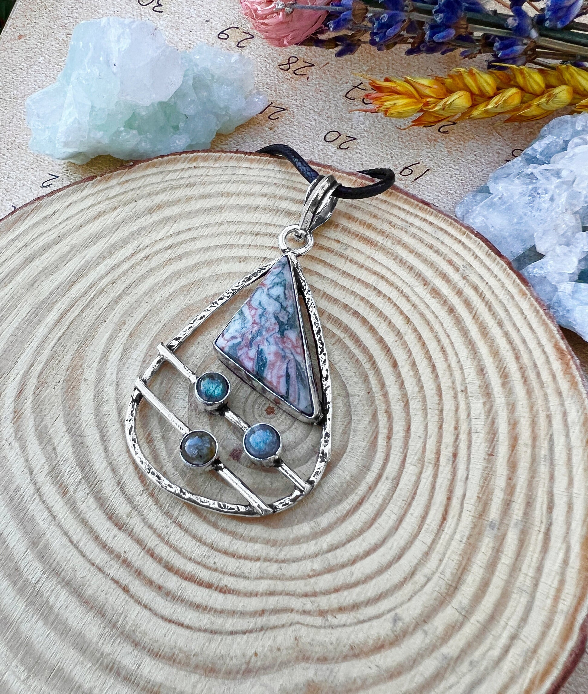 Multi Stone Pendant In Sterling Silver, Statement Pendant, Crystal Necklace, Rainbow Moonstone Pendant