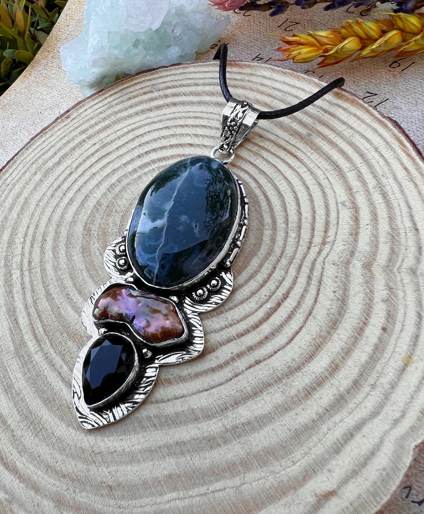 Moss Agate Multi Stone Statement Necklace In Sterling Silver Crystal Jewelry