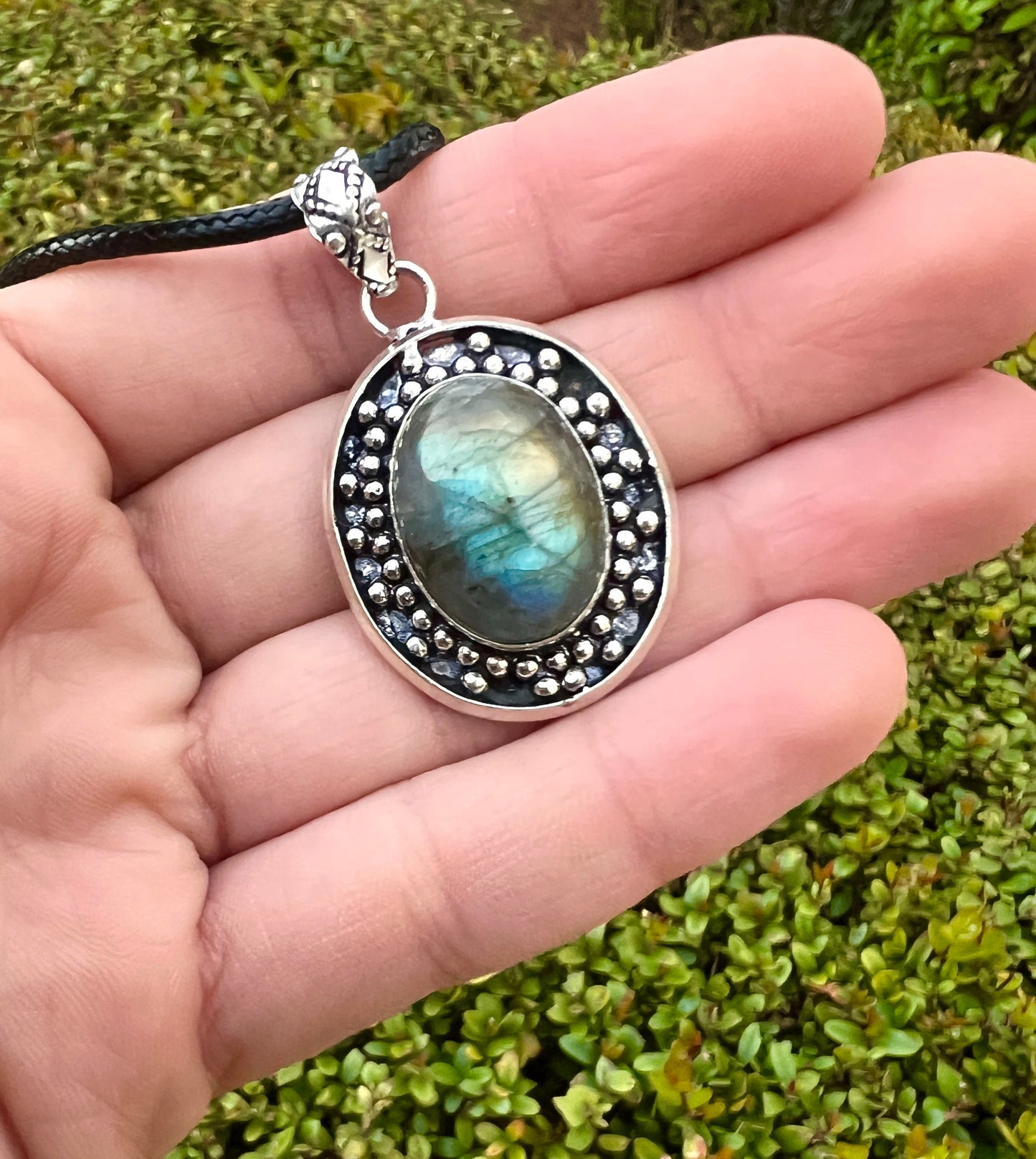 Teardrop Labradorite Necklace Crystal Pendant In Sterling Silver One Of A Kind