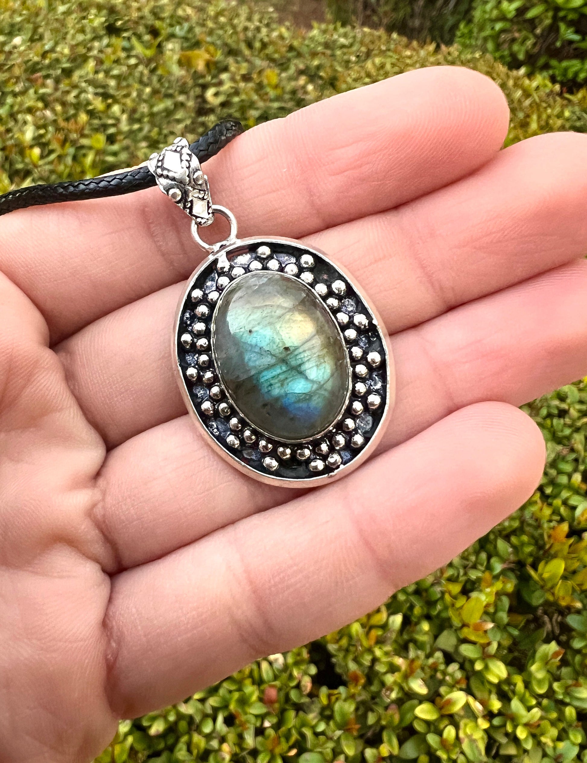 Teardrop Labradorite Necklace Crystal Pendant In Sterling Silver One Of A Kind