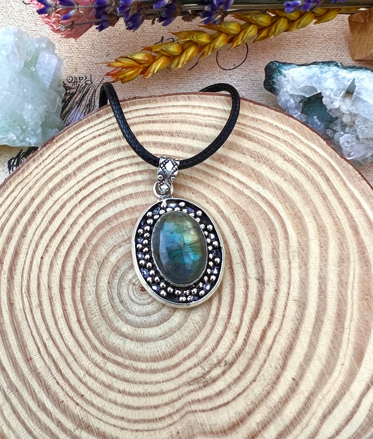 Teardrop Labradorite Necklace Crystal Pendant In Sterling Silver One Of A Kind