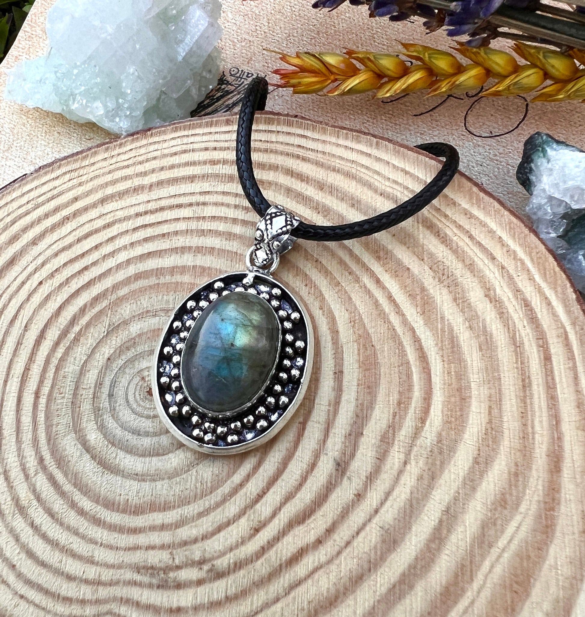 Teardrop Labradorite Necklace Crystal Pendant In Sterling Silver One Of A Kind