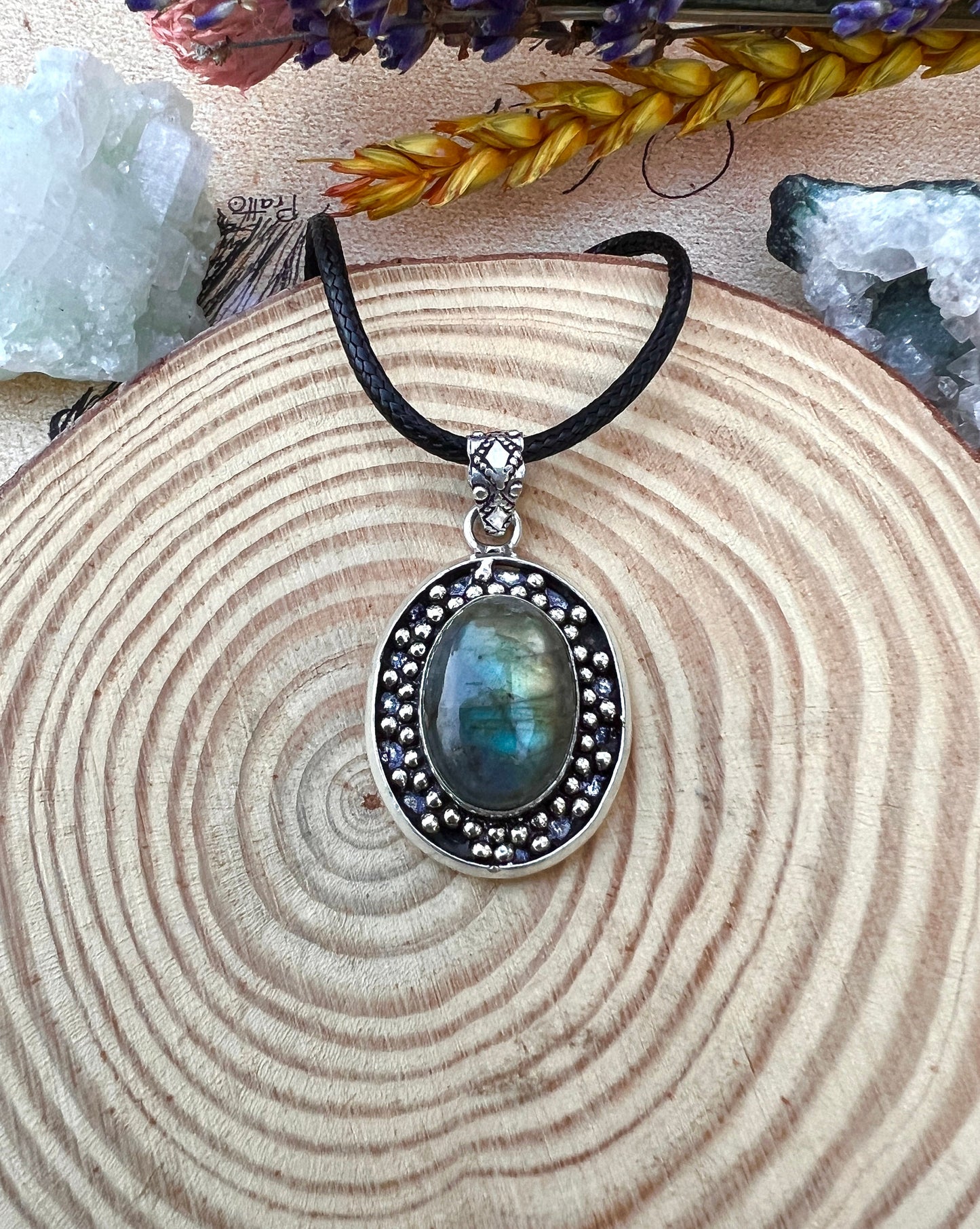 Teardrop Labradorite Necklace Crystal Pendant In Sterling Silver One Of A Kind