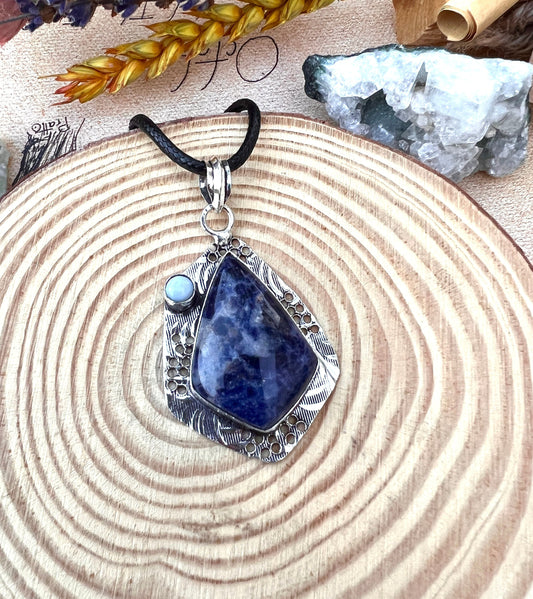 Natural Larimar And Sodalite Multi Stone Pendant, Sterling Silver Statement Necklace