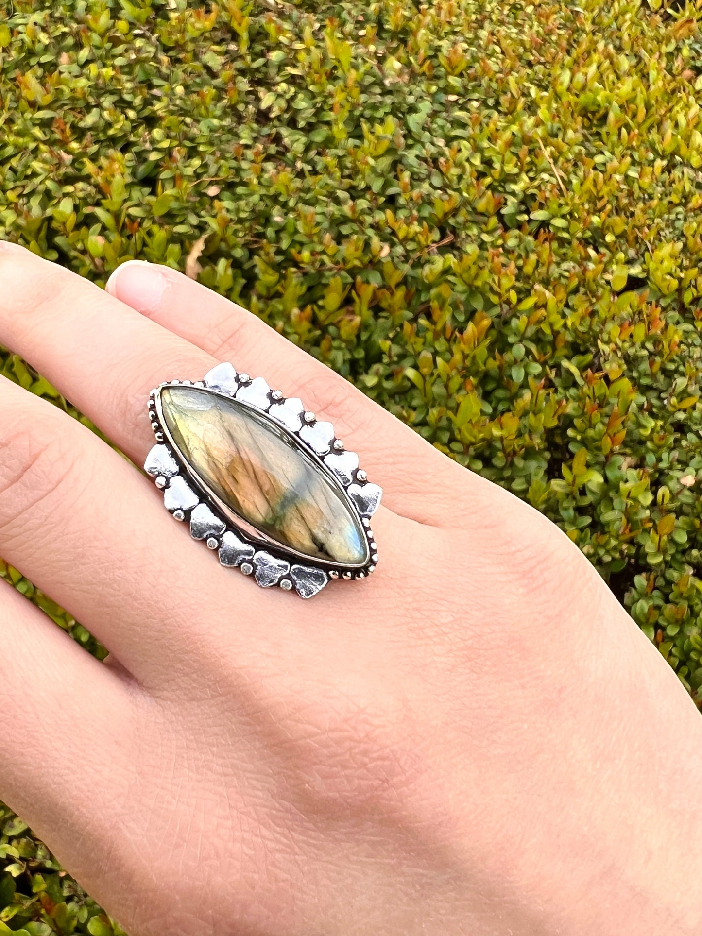 Faceted Labradorite Ring In Sterling Silver Size US 8 1/2 Boho Crystal Ring Unique Gift For Women GypsyJewelry