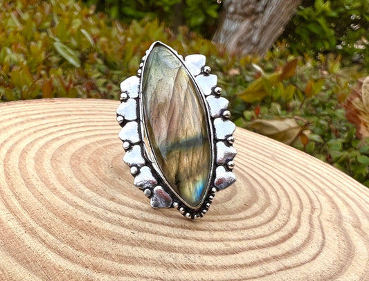 Faceted Labradorite Ring In Sterling Silver Size US 8 1/2 Boho Crystal Ring Unique Gift For Women GypsyJewelry