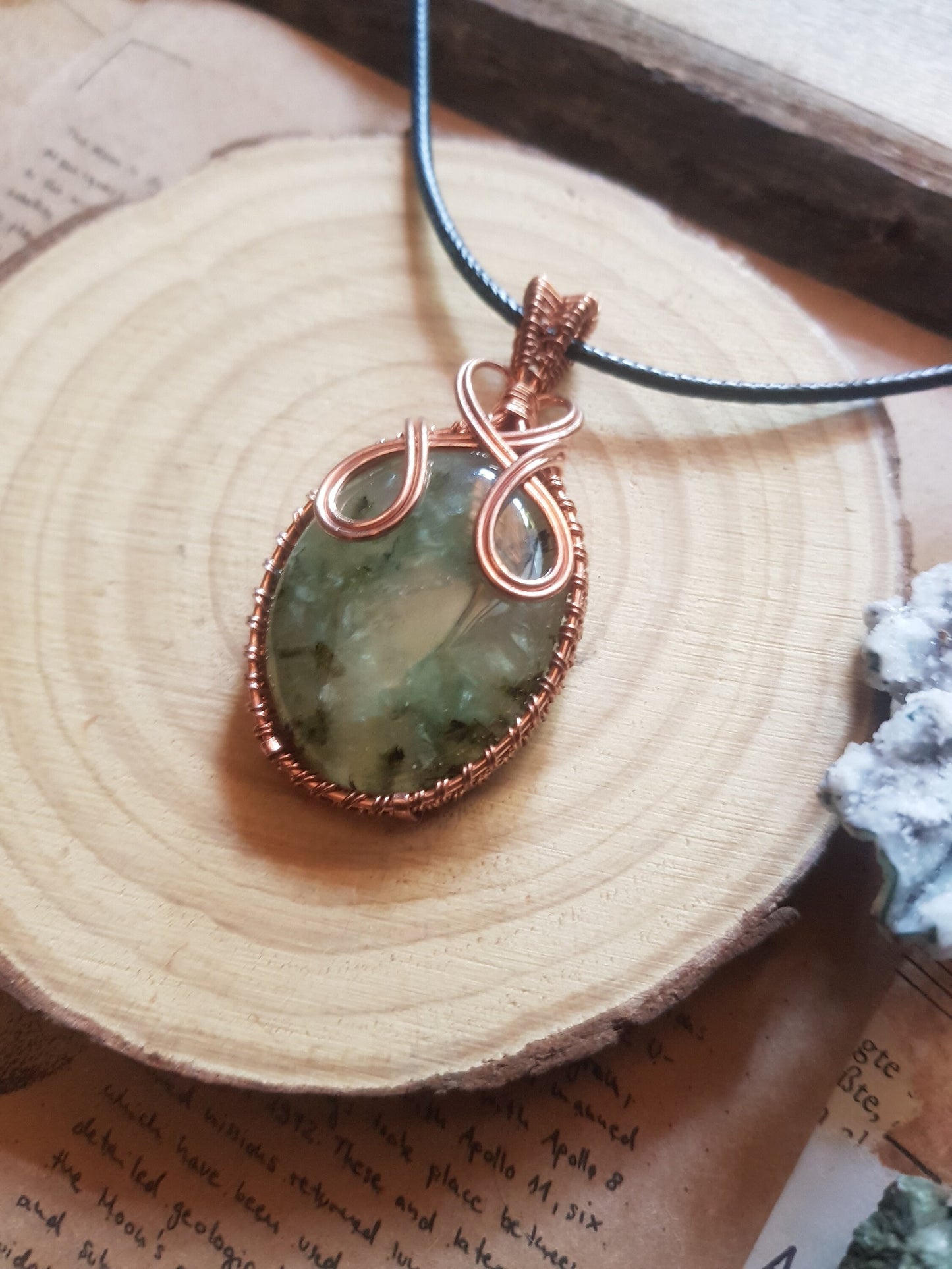 Prehnite Wire Wrapped Pendant Statement Pendant Boho Necklace One Of A Kind Gift GypsyJewelry