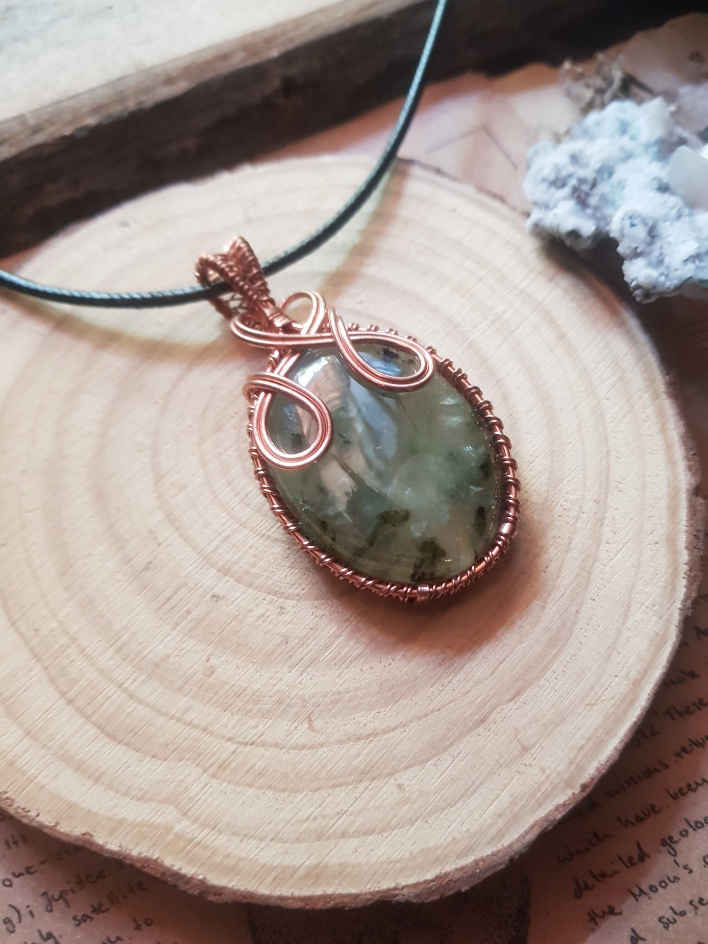 Prehnite Wire Wrapped Pendant Statement Pendant Boho Necklace One Of A Kind Gift GypsyJewelry