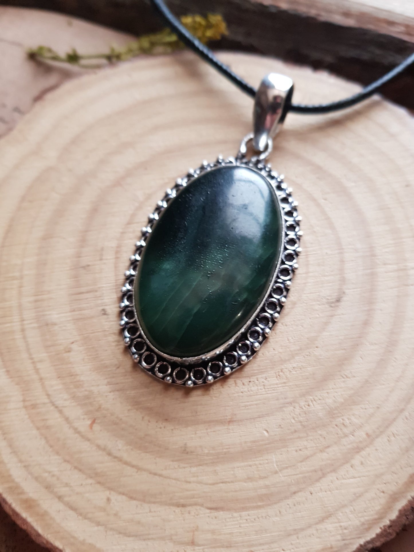 Nephrite Jade Pendant, Statement Necklace In Sterling Sivler, Crystal Necklace, Unisex Gift