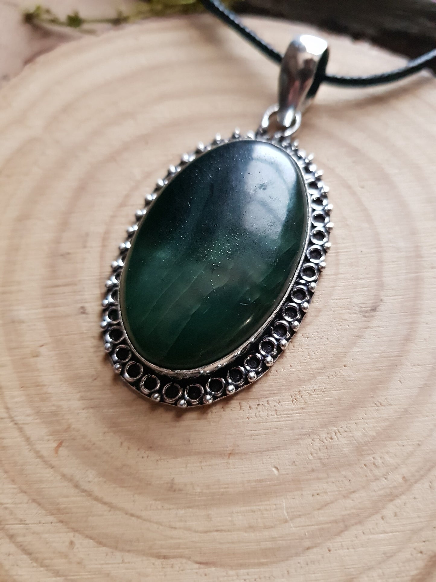 Nephrite Jade Pendant, Statement Necklace In Sterling Sivler, Crystal Necklace, Unisex Gift