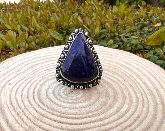 Blue Sodalite Statement Ring Size US 6 1/2 Sterling Silver Gemstone Ring Boho Ethnic Ring Unique Gift One Of A Kind Jewelry Gypsy Jewelry