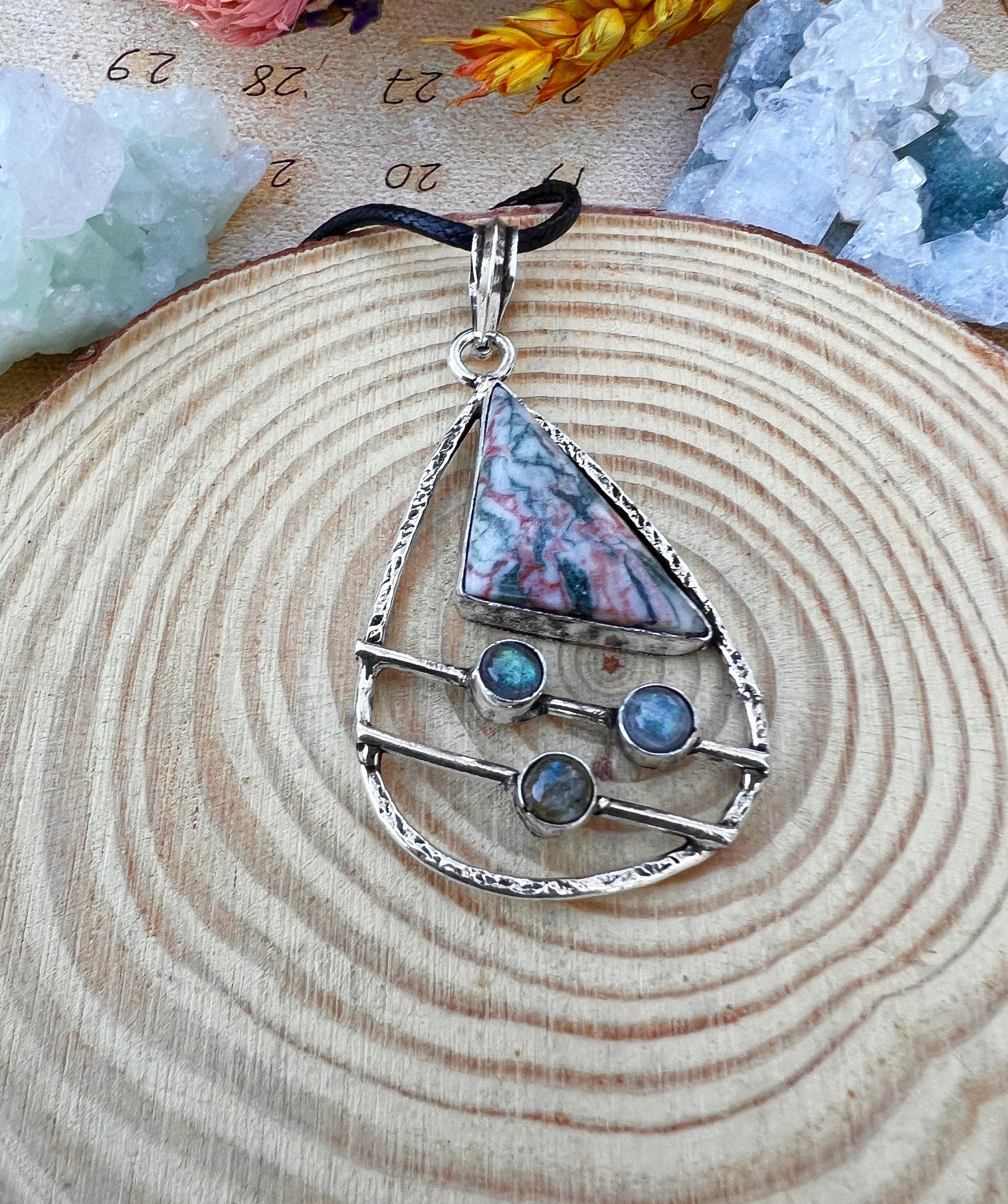 Multi Stone Pendant In Sterling Silver, Statement Pendant, Crystal Necklace, Rainbow Moonstone Pendant