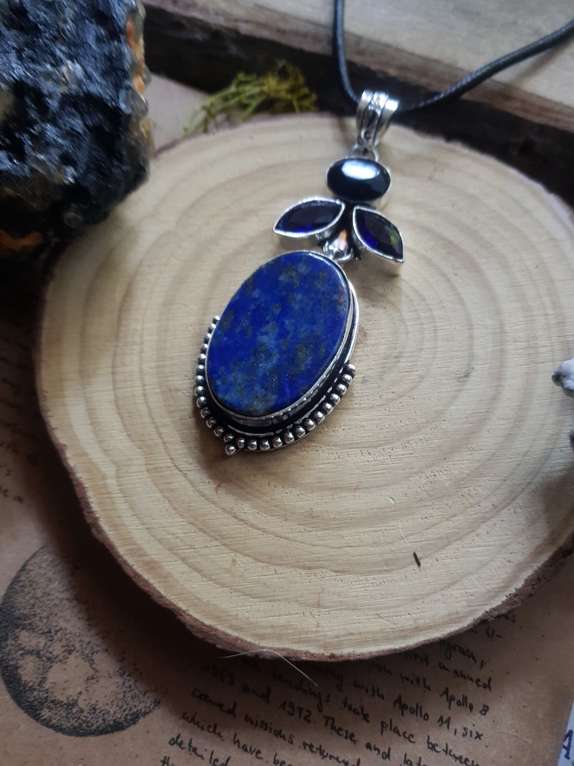 Lapis Lazuli Statement Pendant In Sterling Silver Birthstone Necklace Boho Crystal Necklace Unisex Necklace Unique Gift