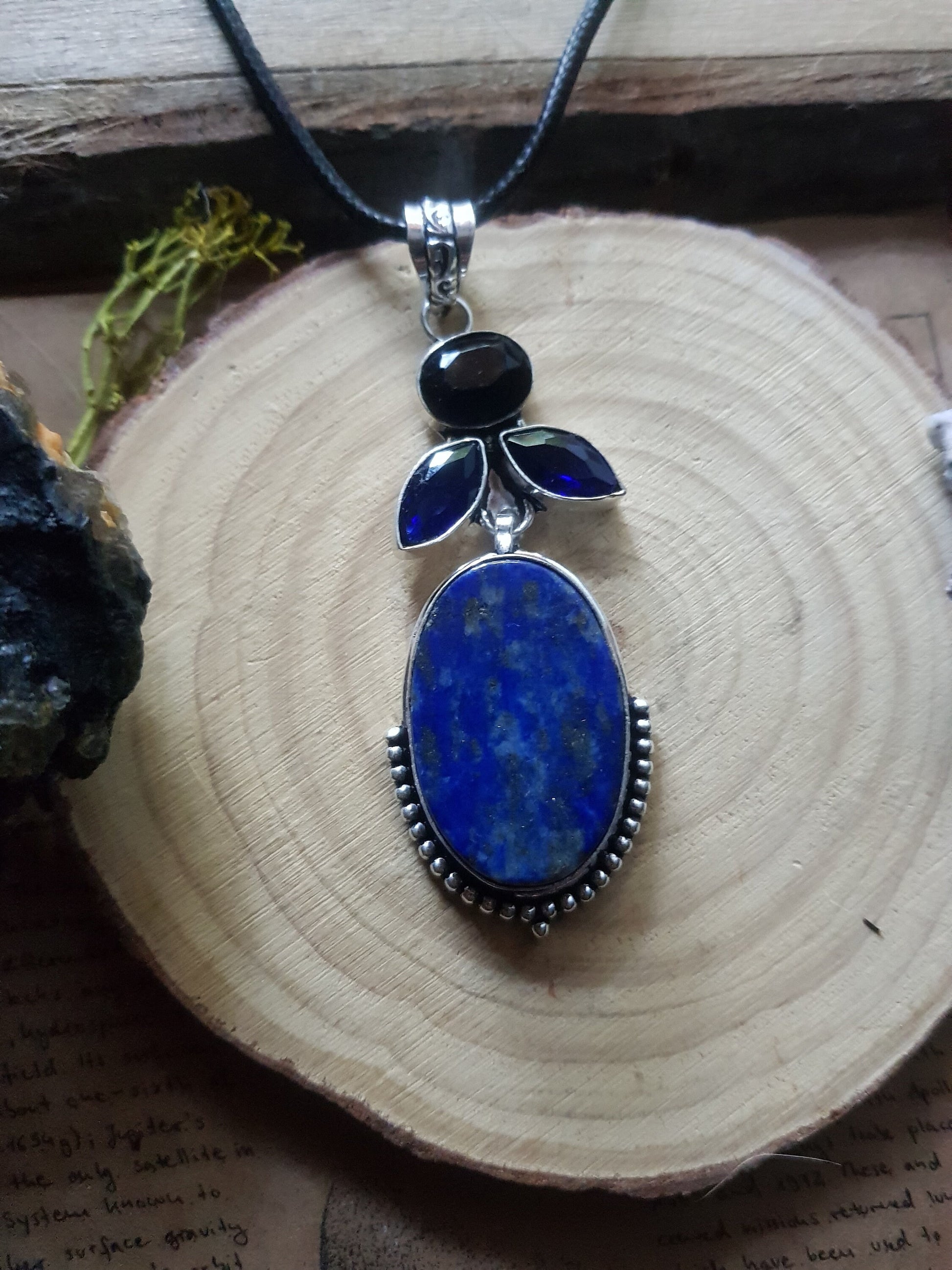 Lapis Lazuli Statement Pendant In Sterling Silver Birthstone Necklace Boho Crystal Necklace Unisex Necklace Unique Gift