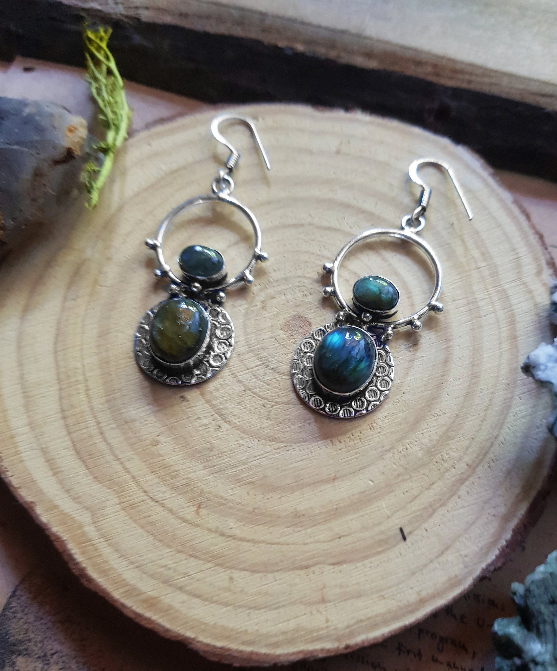 Natural Labradorite Earrings In Sterling Silver Statement Earrings Boho Gemstone Earrings One Of A Kind Gift  Mermaid Earrings